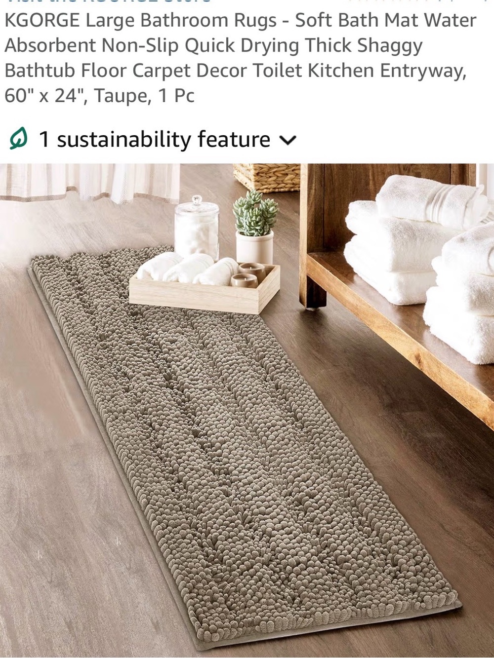 Taupe Shaggy Bath Mat - Soft Non-Slip Bathroom Rug